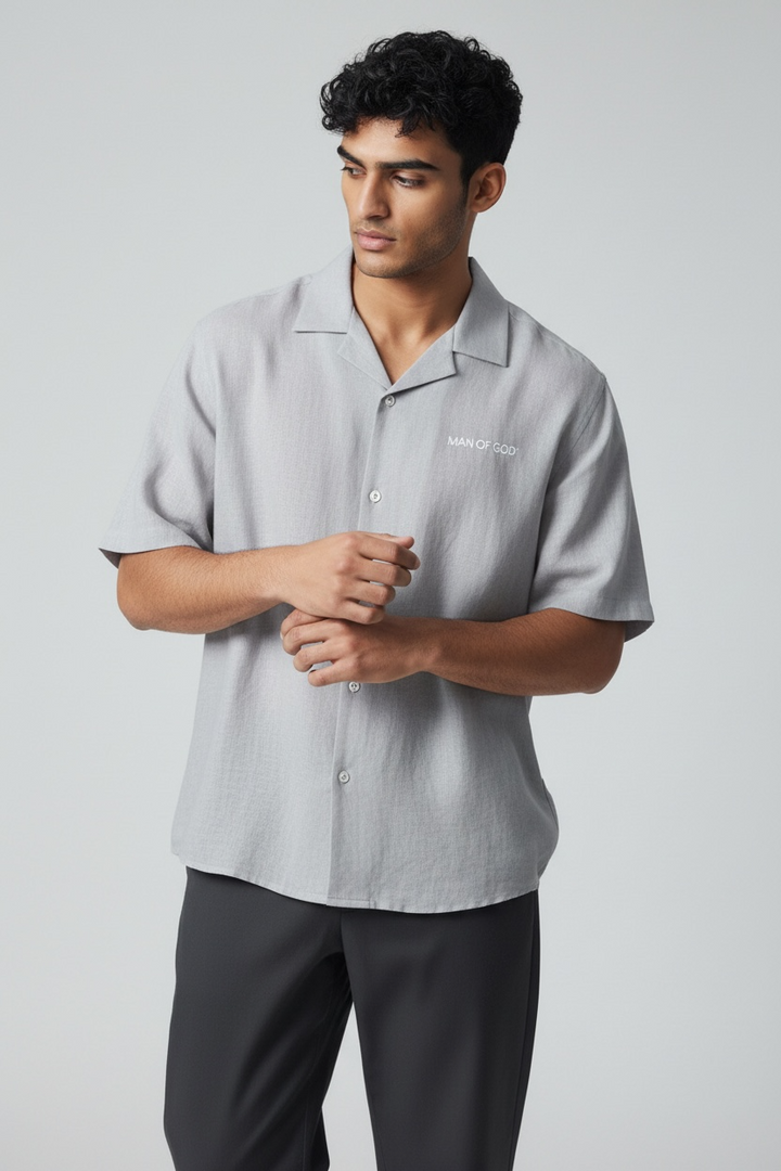 Linen Bowling Shirt- Grey