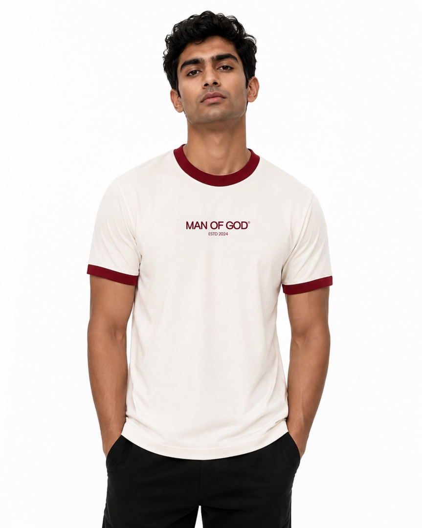 Ringer Tee- Maroon & Off-white