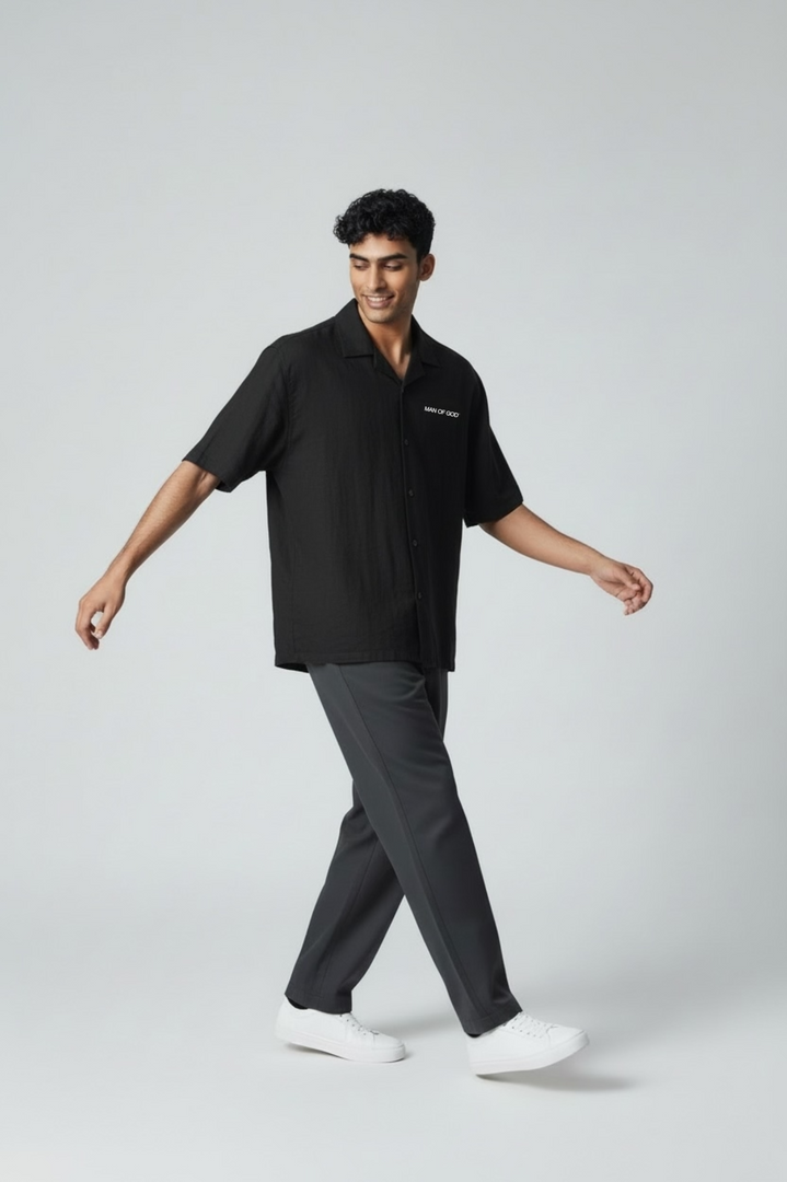 Linen Bowling Shirt- Black