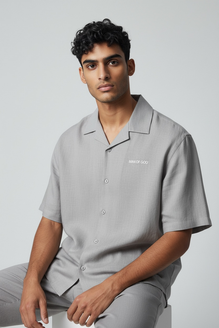 Linen Bowling Shirt- Grey