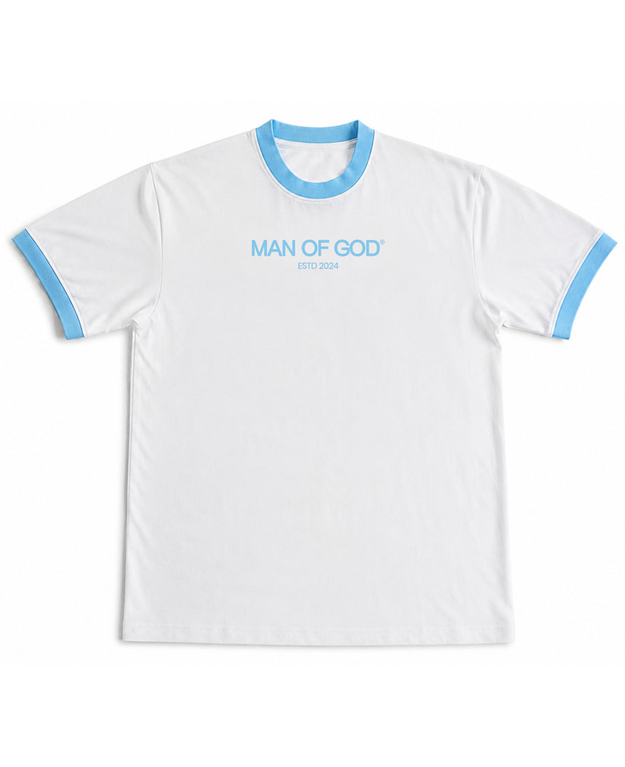 Ringer Tee- White & Sky Blue
