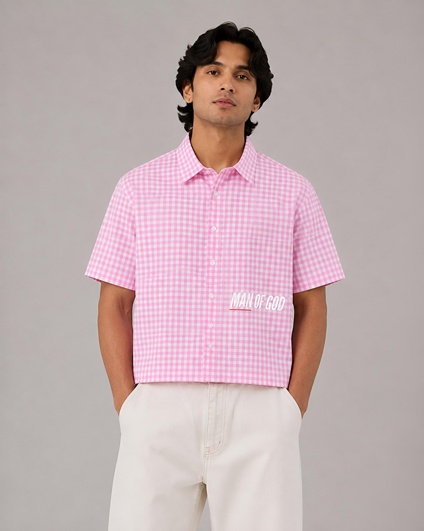 Act Of Creating Oxford Boxy Shirt- Gingham Pink