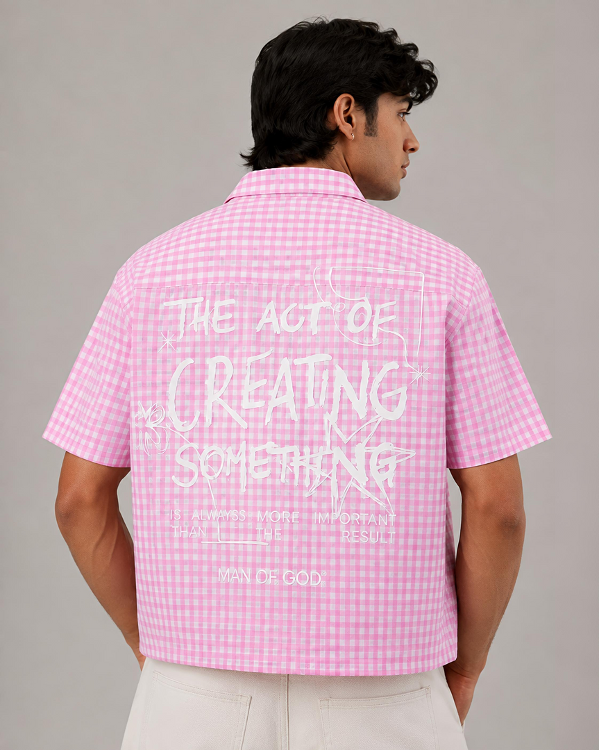 Act Of Creating Oxford Boxy Shirt- Gingham Pink