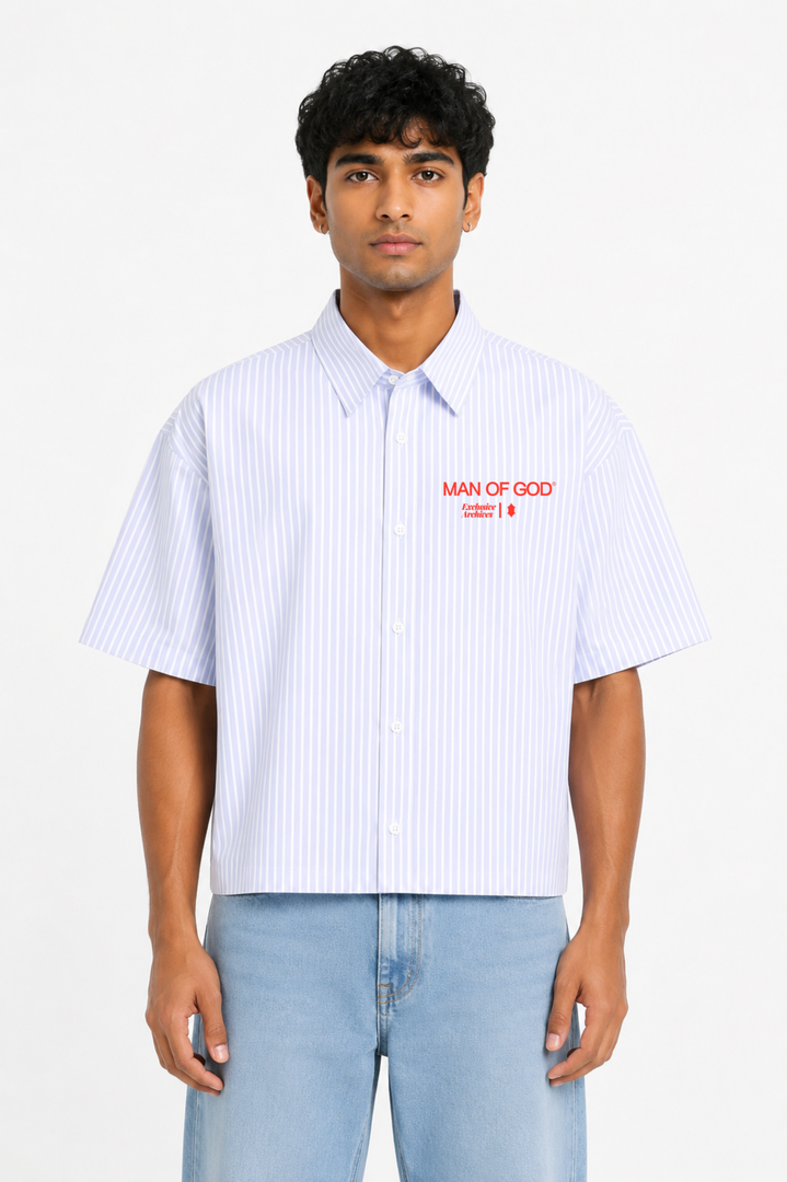 Seen It All- Blue Striped Oxford Boxy Shirt