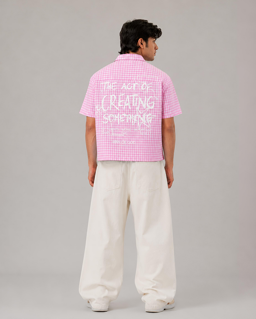 Act Of Creating Oxford Boxy Shirt- Gingham Pink