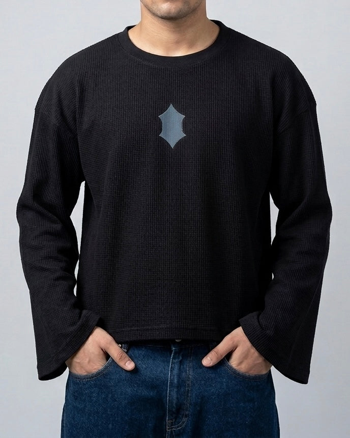 Waffle Knit Tee- Black
