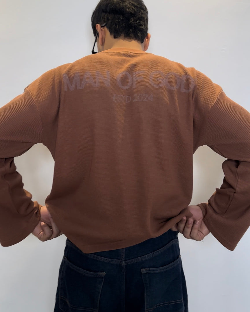 Waffle Knit Tee- Brown
