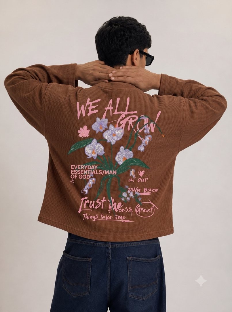 We All Grow Waffle Knit Tee- Brown