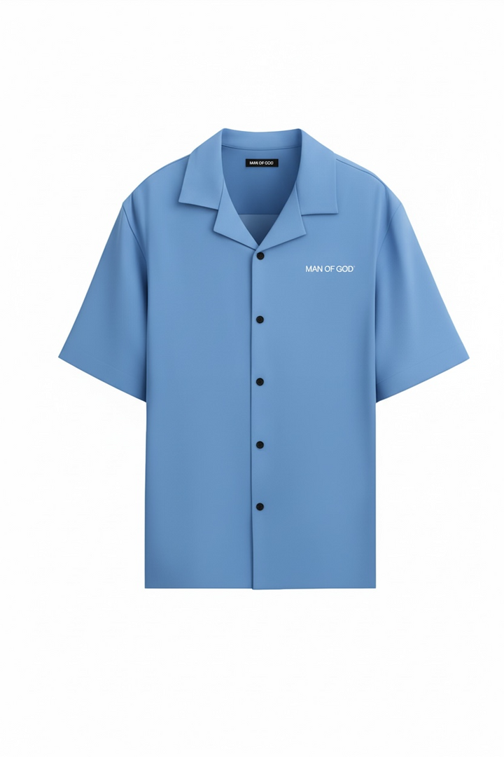 Linen Bowling Shirt- Sky Blue