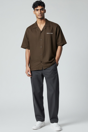 Linen Bowling Shirt- Brown
