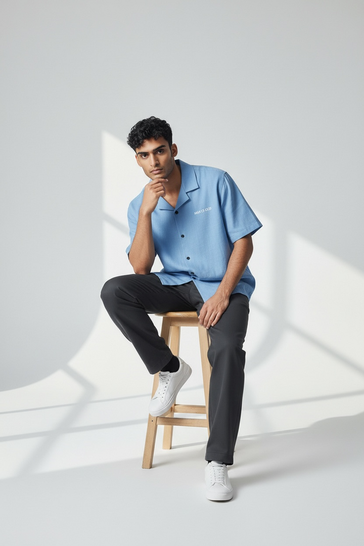 Linen Bowling Shirt- Sky Blue