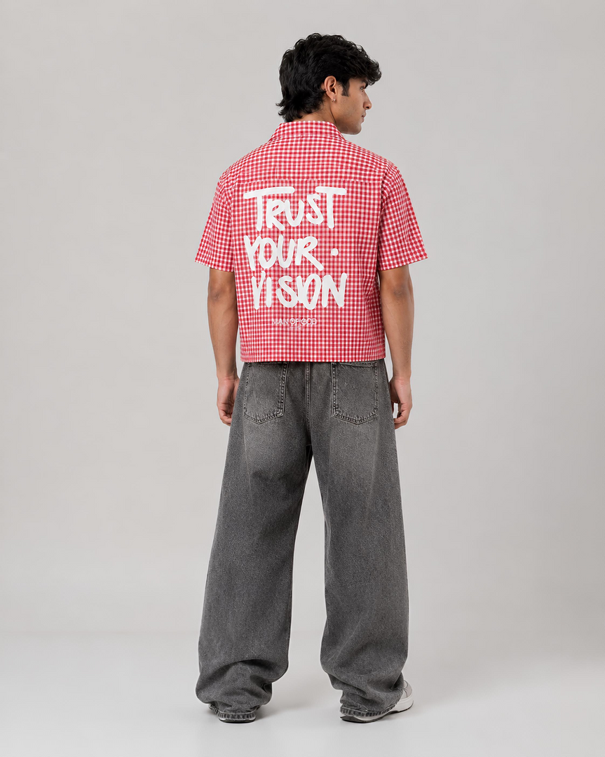 Trust Your Vision Oxford Boxy Shirt- Red Picnic