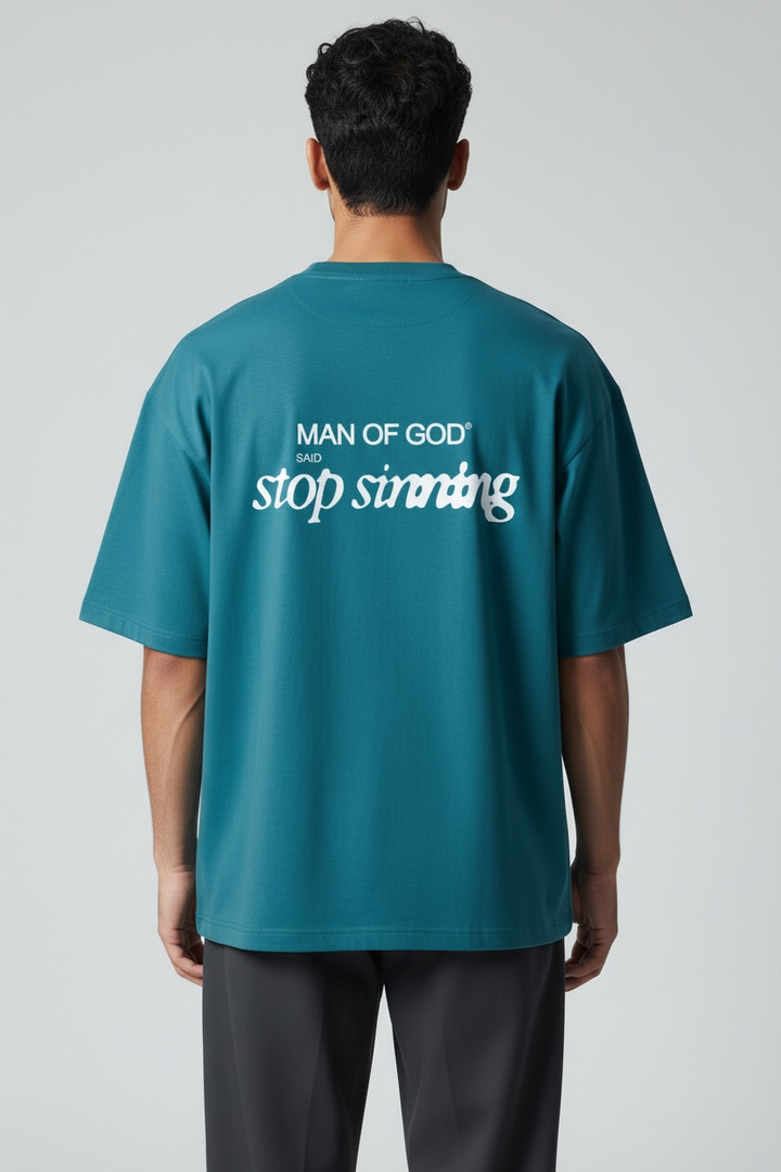 Stop Sinning Tee- Teal Blue