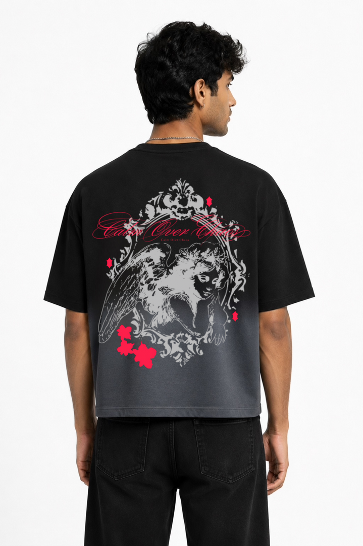 Calm Over Chaos Black Ombre Cropped Boxy Tee
