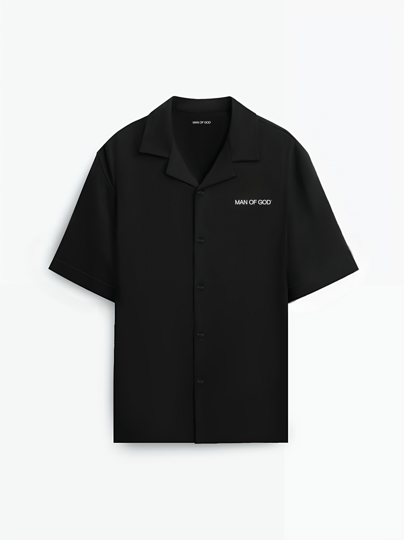 Linen Bowling Shirt- Black