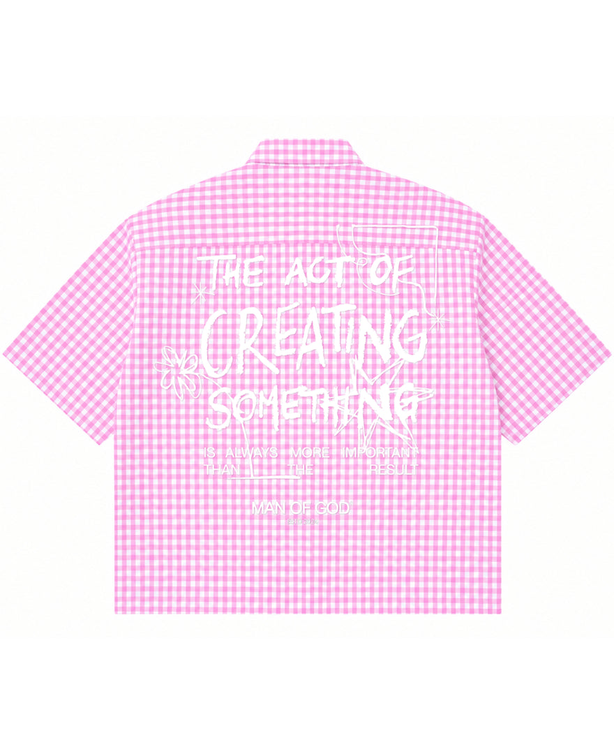 Act Of Creating Oxford Boxy Shirt- Gingham Pink