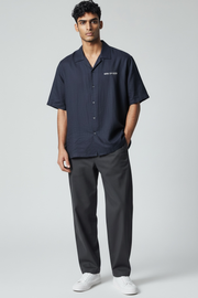 Linen Bowling Shirt- Navy Blue
