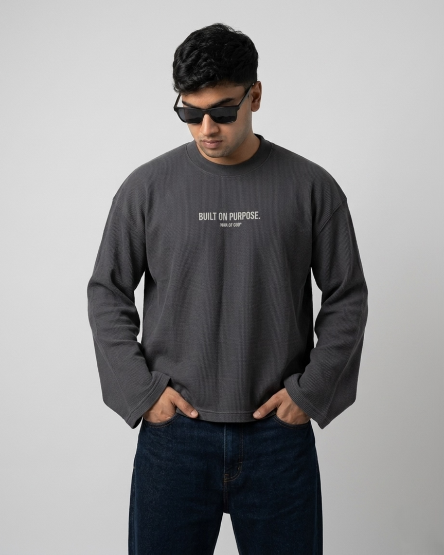 Waffle Knit Tee- Acidwashed Grey