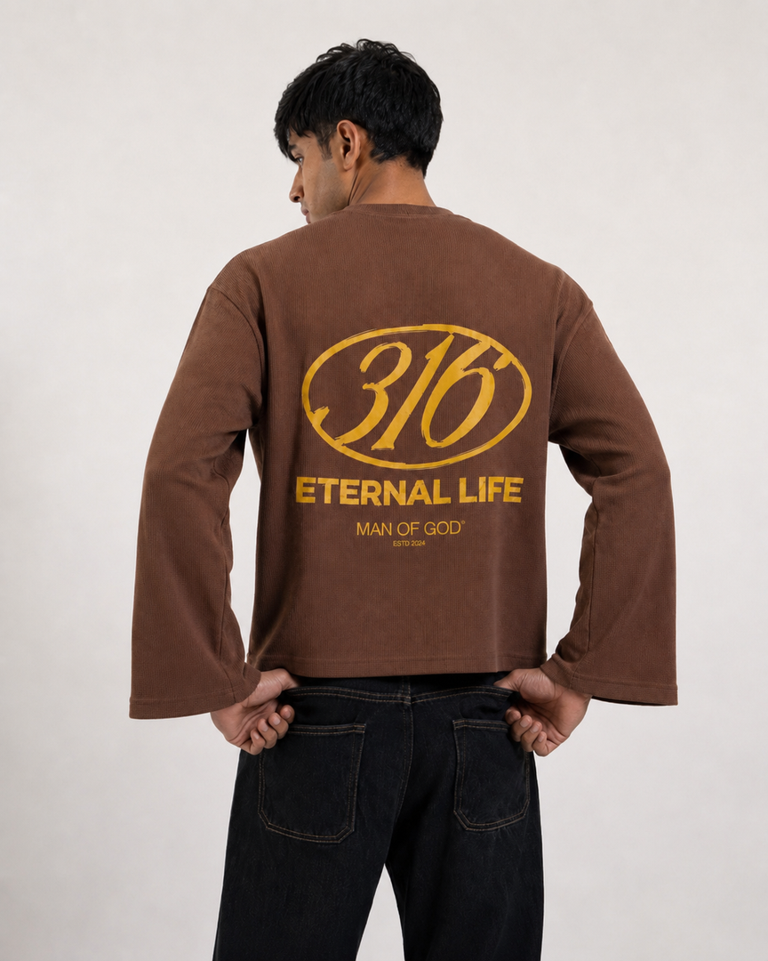 Eternal Life Waffle Knit Tee- Brown