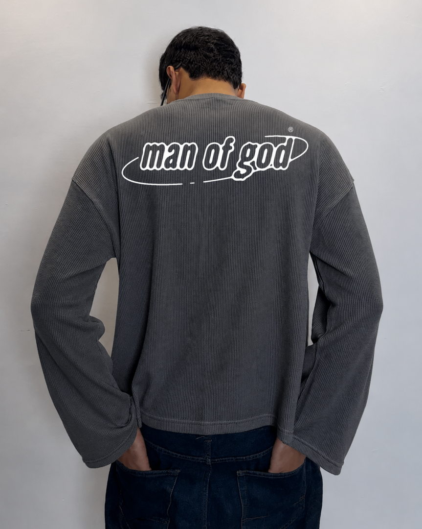 Waffle Knit Tee- Acidwashed Grey