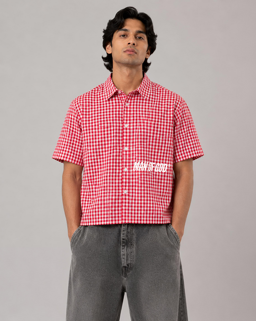 Trust Your Vision Oxford Boxy Shirt- Red Picnic