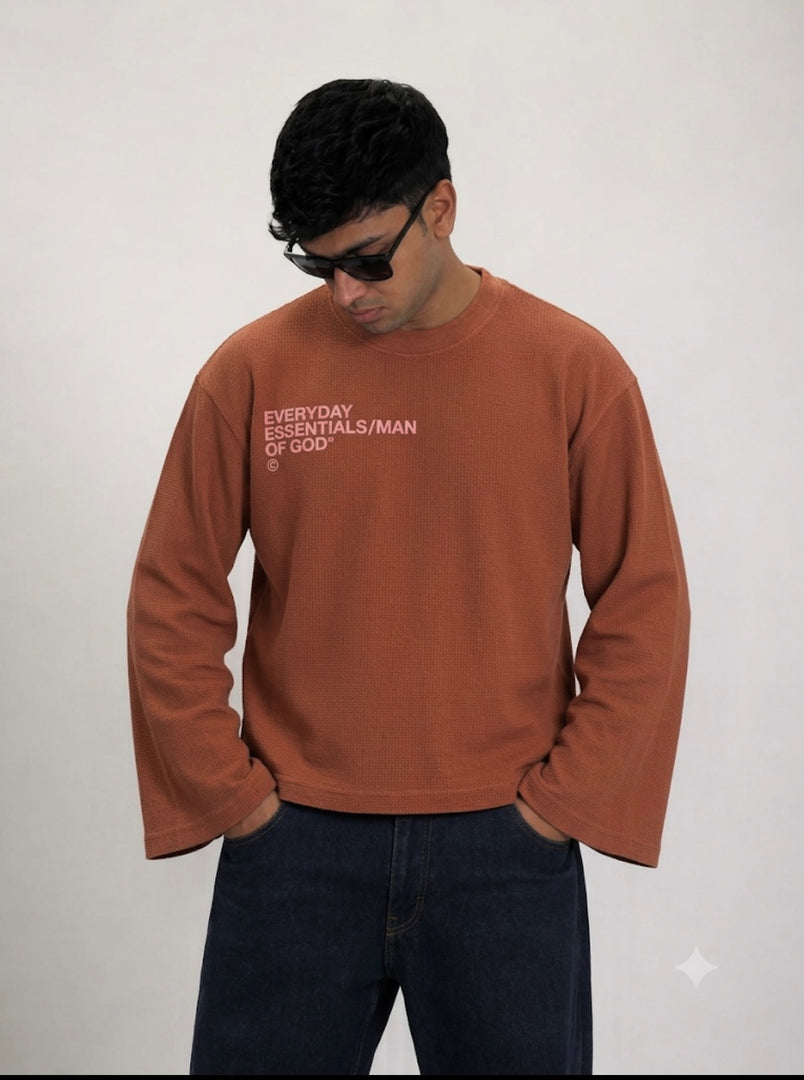We All Grow Waffle Knit Tee- Brown