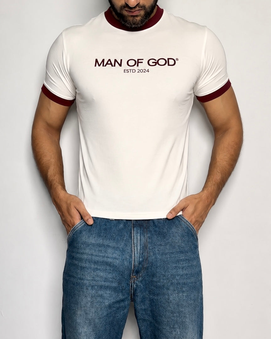Cropped Ringer Tee- Maroon & Off-white
