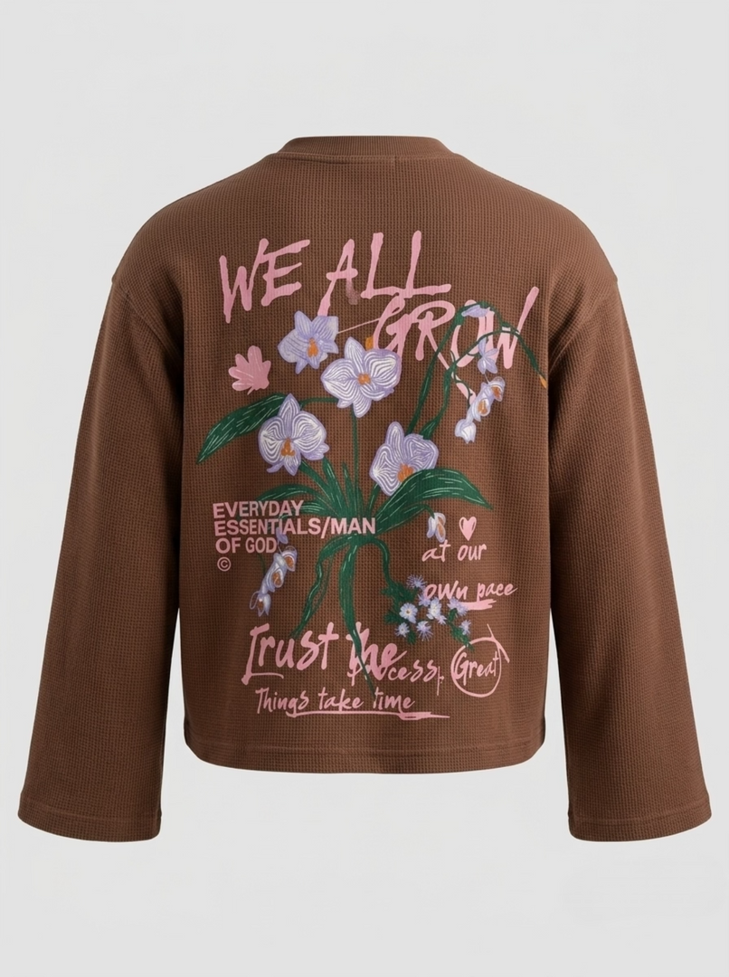 We All Grow Waffle Knit Tee- Brown