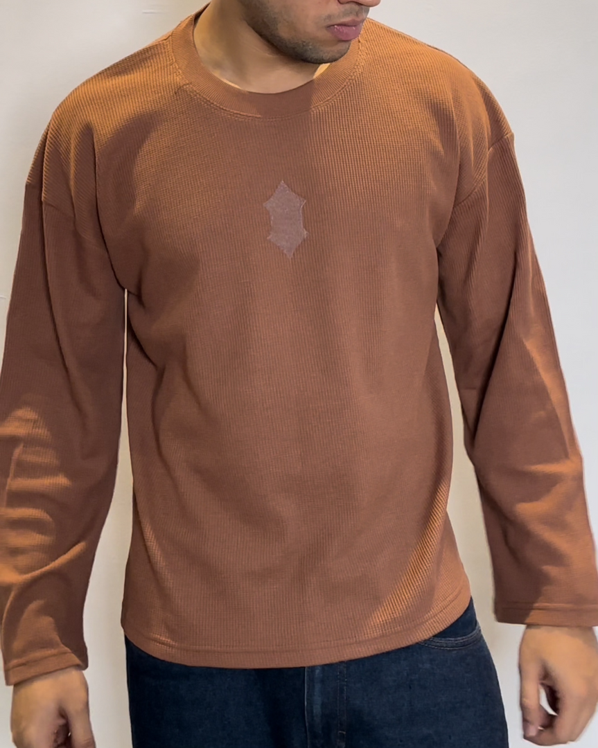Waffle Knit Tee- Brown