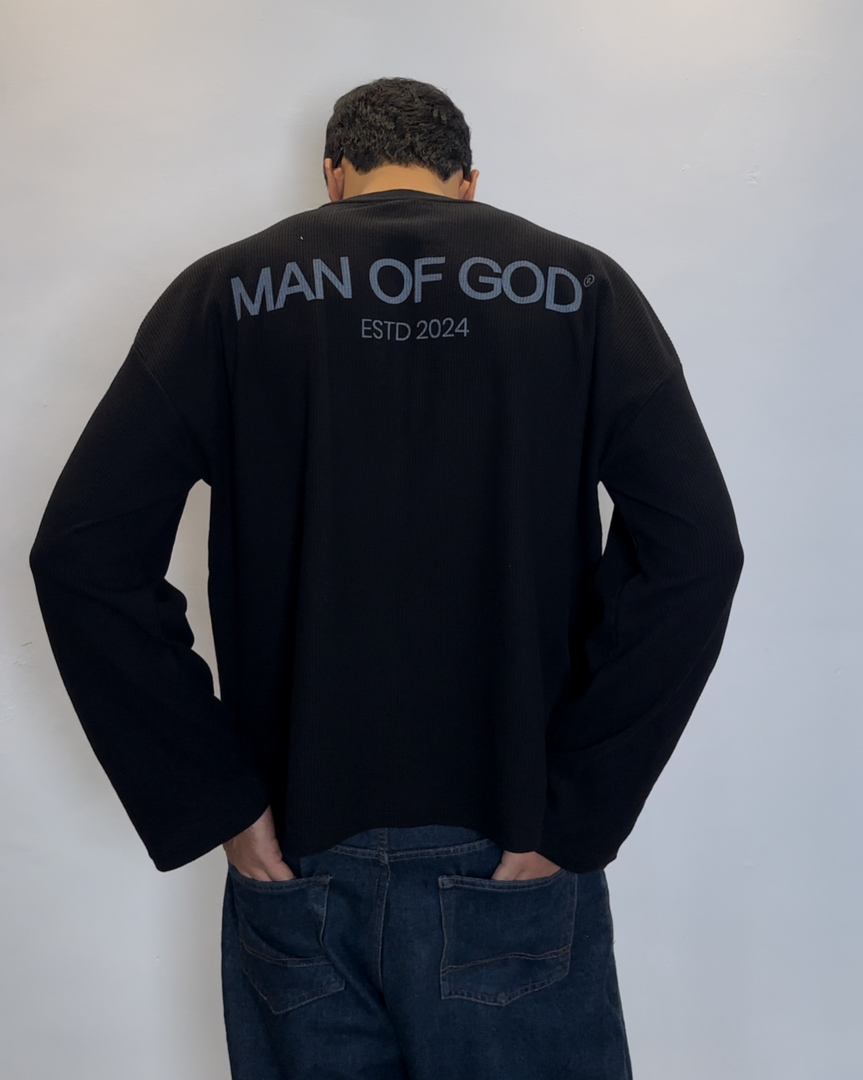 Waffle Knit Tee- Black