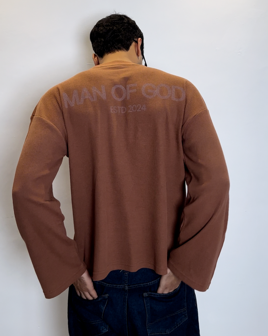 Waffle Knit Tee- Brown