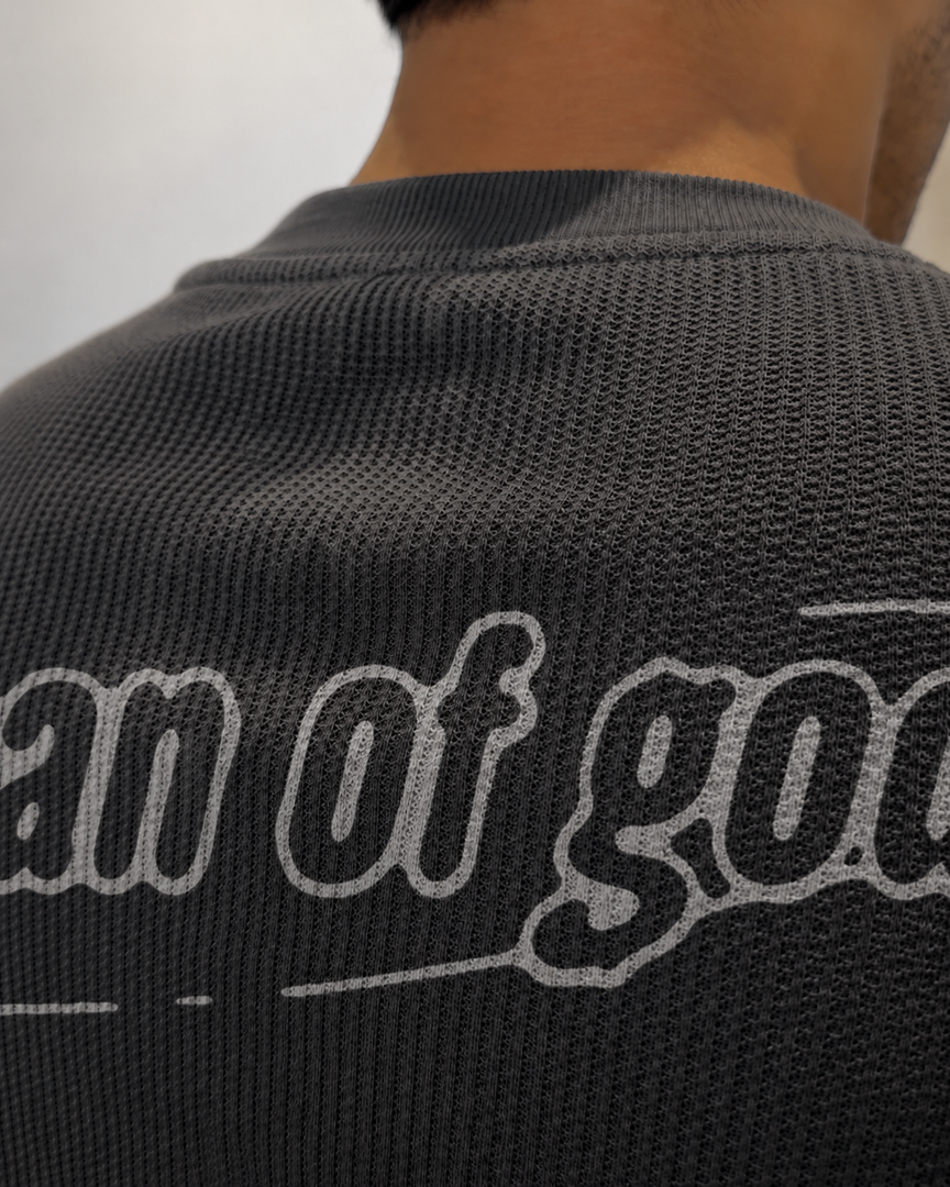 Waffle Knit Tee- Acidwashed Grey