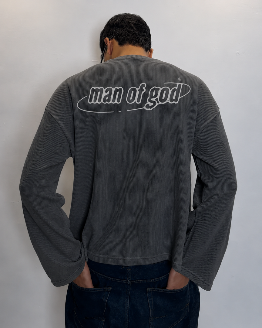 Waffle Knit Tee- Acidwashed Grey
