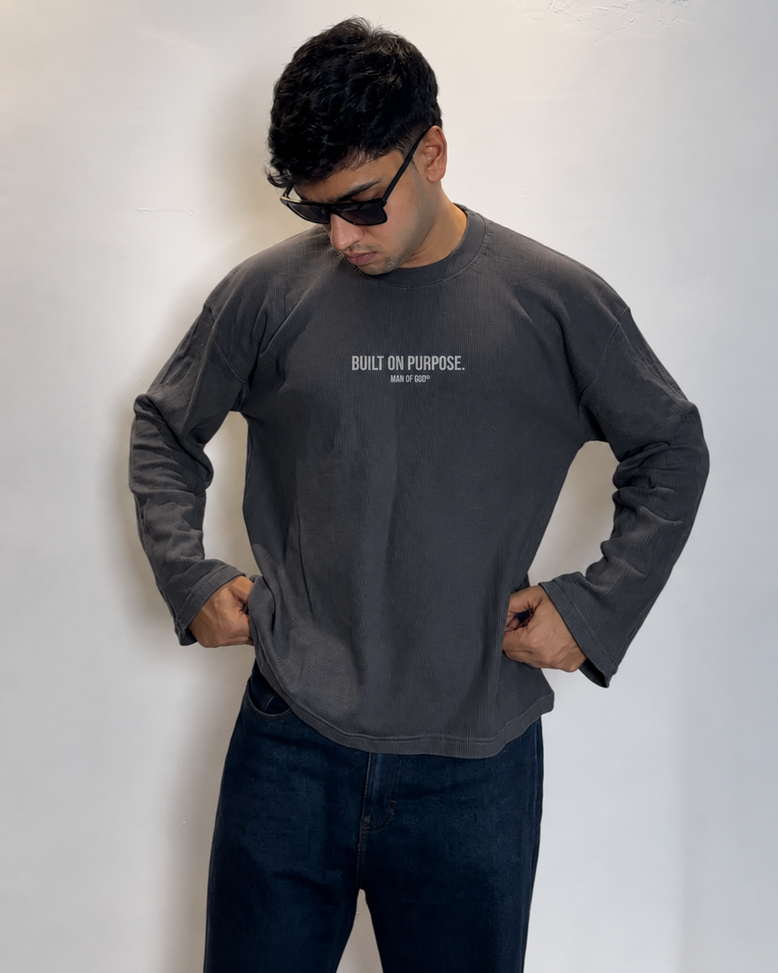 Waffle Knit Tee- Acidwashed Grey