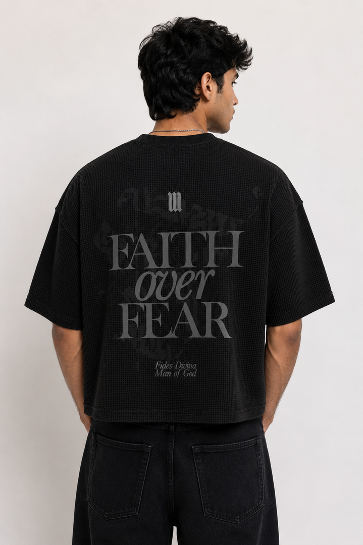 Faith Over Fear Half Sleeve Ribbed Waffle Tee