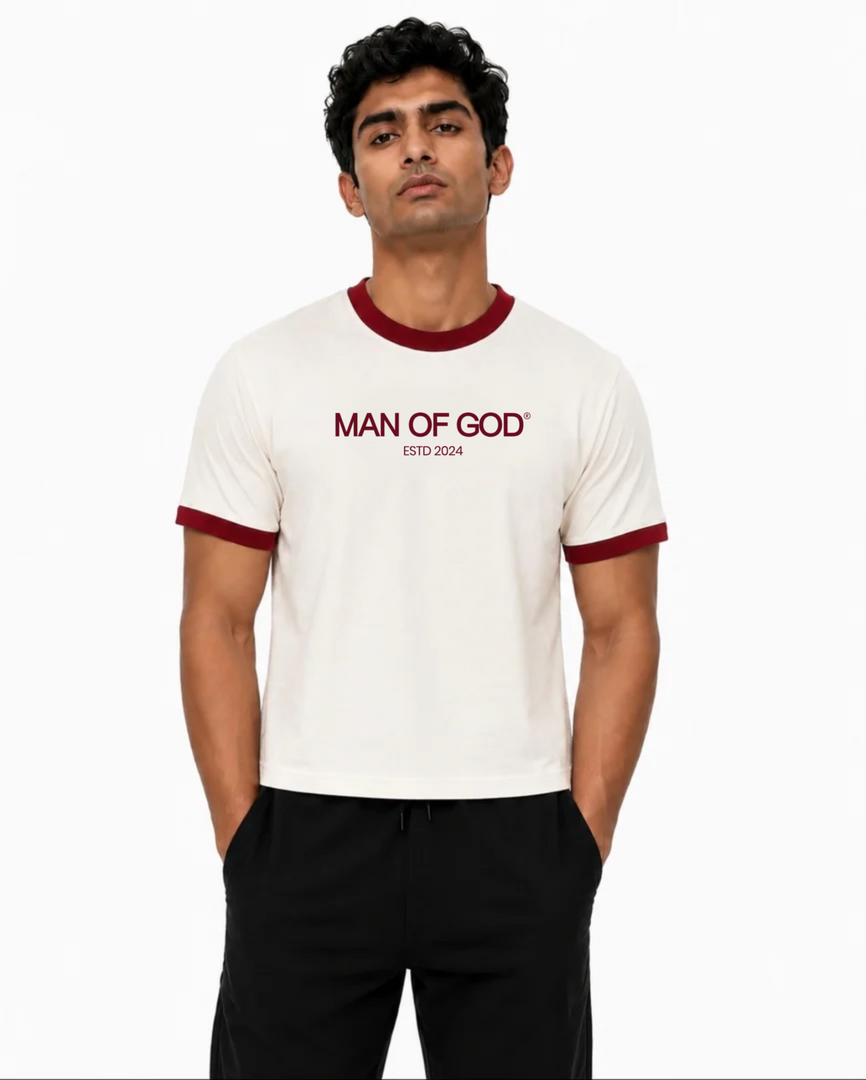 Cropped Ringer Tee- Maroon & Off-white